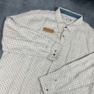 Carbon 2 Cobalt Mens XXL Shirt Beige Blue Geometric Micro Pattern 100% Linen